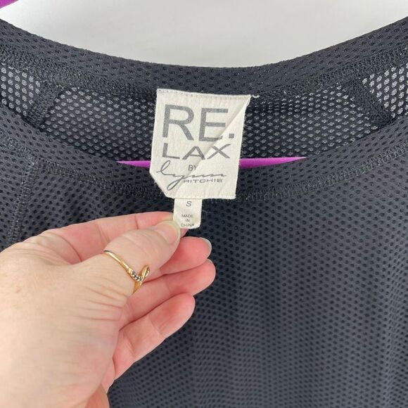Relax by Lynn Ritchie mesh oversized shirt top small black workout exercise - Picture 9 of 11